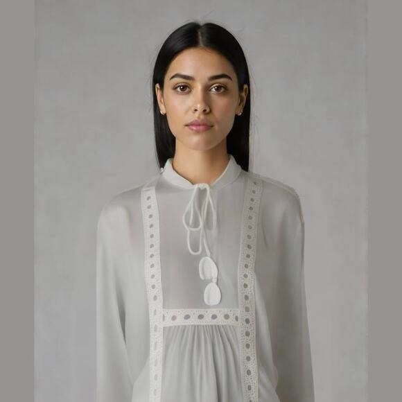 Forever 21 White Tassel Boho Top Shirt Lightweight Blouse‎ Women’s Size Medium - Picture 1 of 7